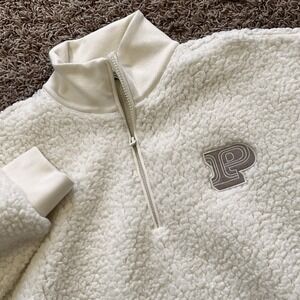 Victorias Secret PINK Ivory Sherpa Fleece Half-zip Pullover Women's Small S
